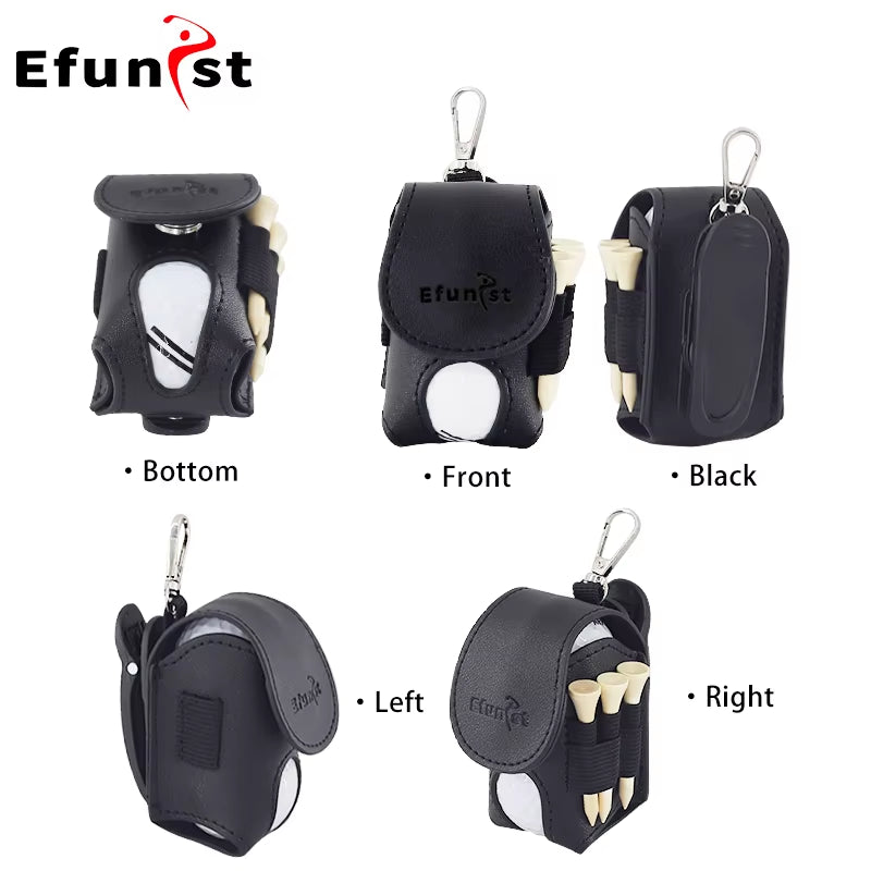 Golf Small Waist Bag Efunist Magnetic Closing Pu Golf Ball Storage Bag with 3 Pcs 54 Mmtees and Portable Clip Hold Double Balls