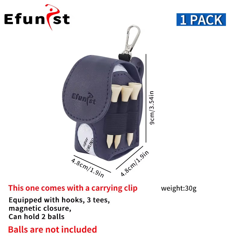 Golf Small Waist Bag Efunist Magnetic Closing Pu Golf Ball Storage Bag with 3 Pcs 54 Mmtees and Portable Clip Hold Double Balls