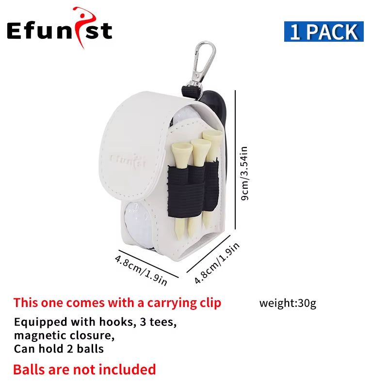 Golf Small Waist Bag Efunist Magnetic Closing Pu Golf Ball Storage Bag with 3 Pcs 54 Mmtees and Portable Clip Hold Double Balls