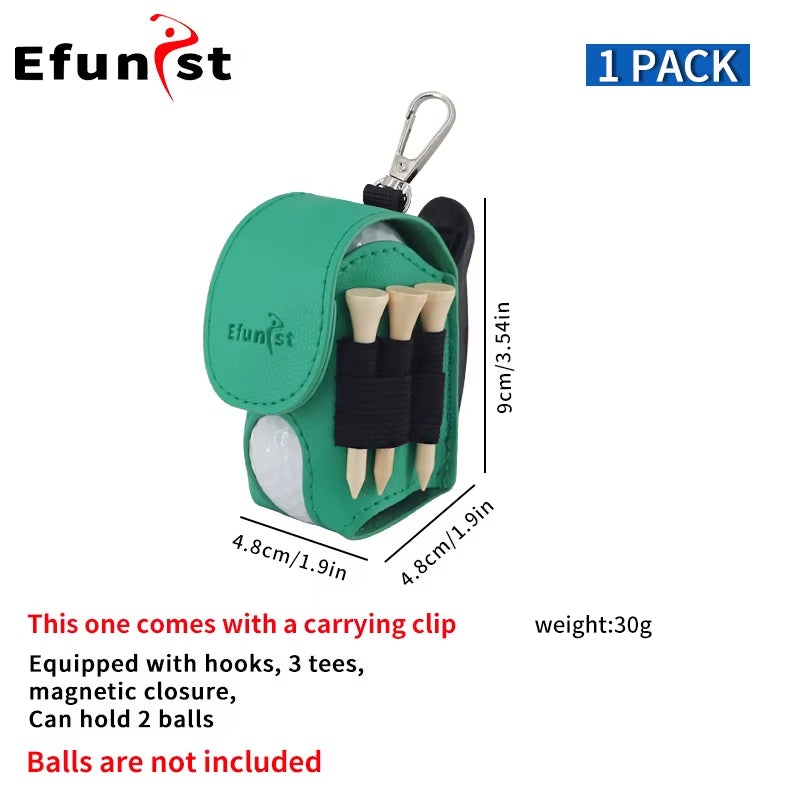 Golf Small Waist Bag Efunist Magnetic Closing Pu Golf Ball Storage Bag with 3 Pcs 54 Mmtees and Portable Clip Hold Double Balls