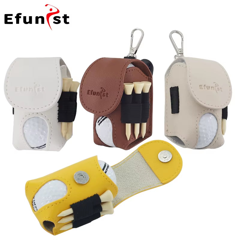 Golf Small Waist Bag Efunist Magnetic Closing Pu Golf Ball Storage Bag with 3 Pcs 54 Mmtees and Portable Clip Hold Double Balls