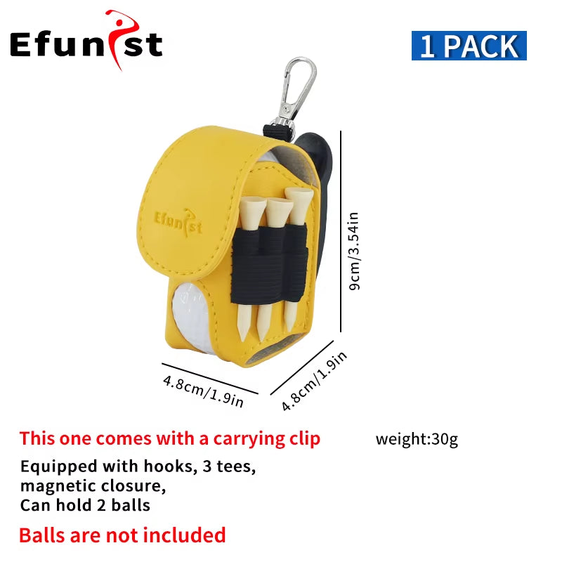 Golf Small Waist Bag Efunist Magnetic Closing Pu Golf Ball Storage Bag with 3 Pcs 54 Mmtees and Portable Clip Hold Double Balls