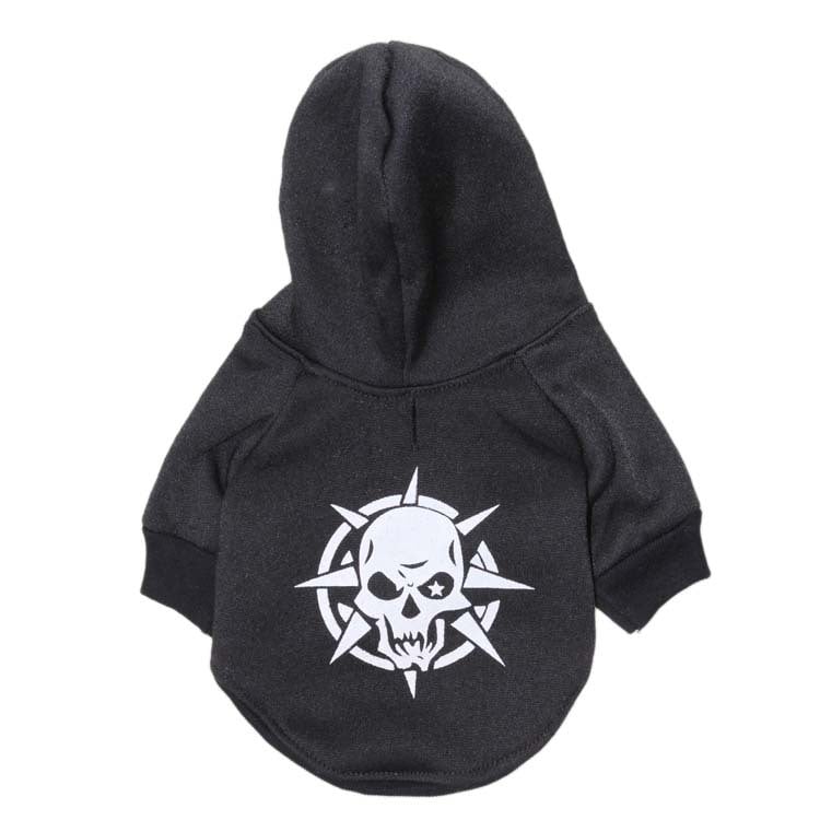 Hooded Fleece Pet T-Shirt with Scary Skull Design