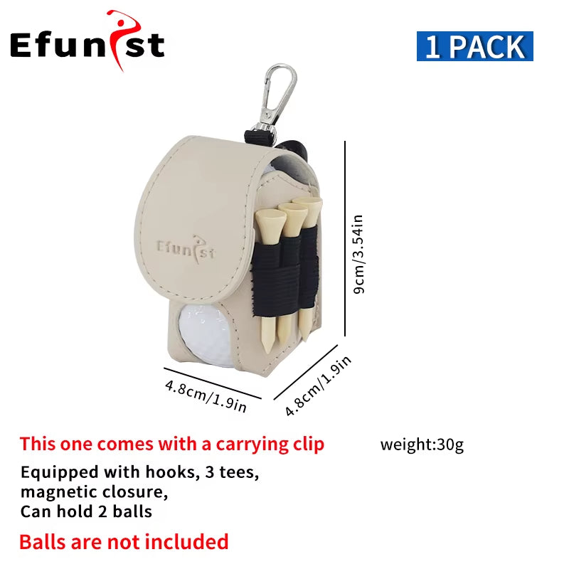 Golf Small Waist Bag Efunist Magnetic Closing Pu Golf Ball Storage Bag with 3 Pcs 54 Mmtees and Portable Clip Hold Double Balls