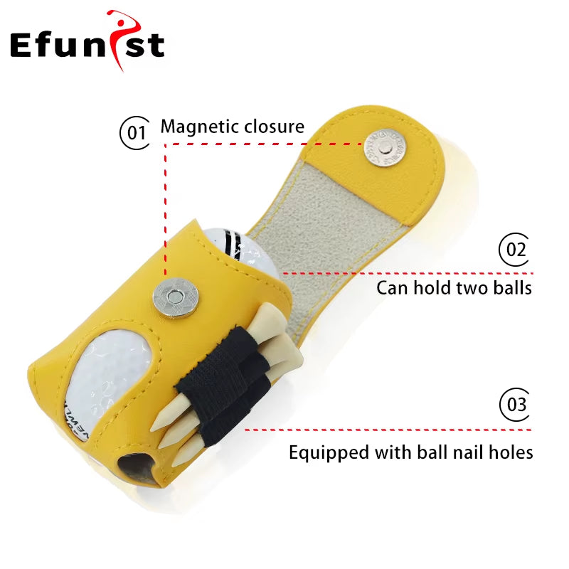 Golf Small Waist Bag Efunist Magnetic Closing Pu Golf Ball Storage Bag with 3 Pcs 54 Mmtees and Portable Clip Hold Double Balls