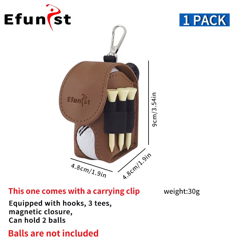 Golf Small Waist Bag Efunist Magnetic Closing Pu Golf Ball Storage Bag with 3 Pcs 54 Mmtees and Portable Clip Hold Double Balls